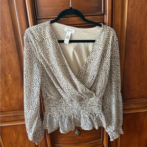 Gibson Cream and Black Leopard Print Blouse